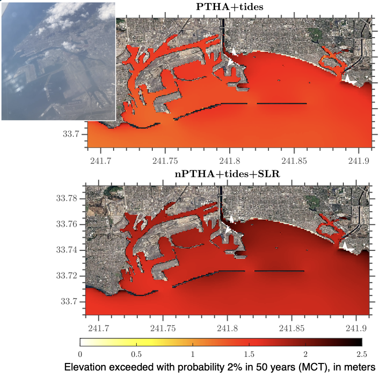 Comparison of PTHA with tides and non-stationary PTHA with tides and sea-level rise for the Long Beach region