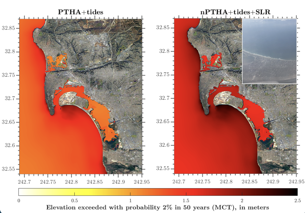 Comparison of PTHA with tides and non-stationary PTHA with tides and sea-level rise for San Diego